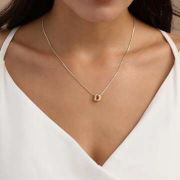 Lisitine Bubble Initial Necklaces Dainty Gold Letter Necklace 14K Gold Plated Cute Name Choker Neckl...