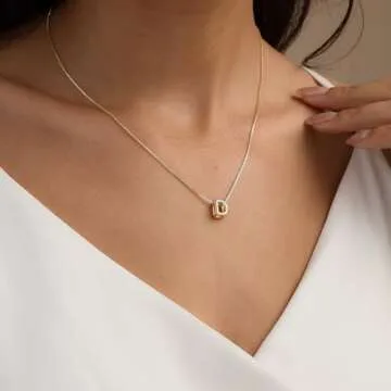 Lisitine Bubble Initial Necklaces Dainty Gold Letter Necklace 14K Gold Plated Cute Name Choker Necklaces for Women Trendy Gold Personalized Jewelry Gift for Women