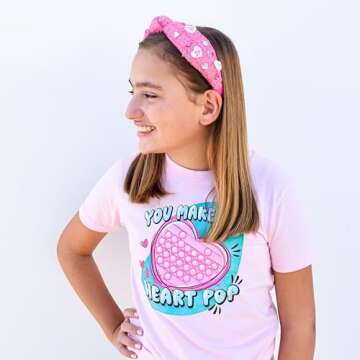 FROG SAC Top Knot Headband for Girls - Knotted Valentines Head Bands for Kids, Candy Heart Hair Band...