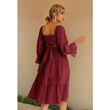 R.Vivimos Women's Polka Dots Puff Sleeve Midi Dress