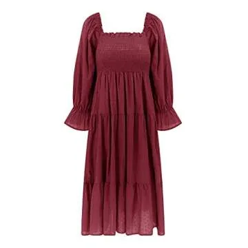 R.Vivimos Women's Polka Dots Puff Sleeve Midi Dress
