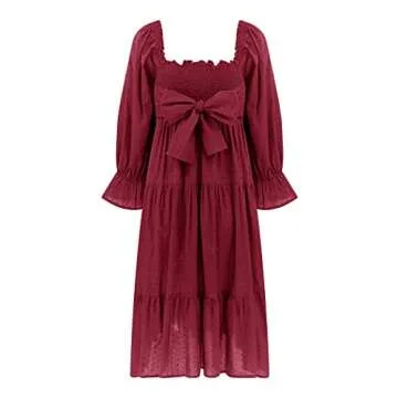 R.Vivimos Women's Polka Dots Puff Sleeve Midi Dress