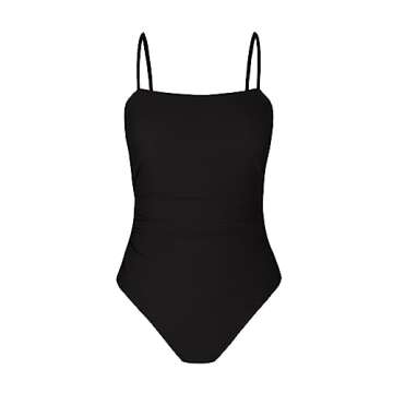 CUPSHE Women's One Piece Swimsuit Square Neck Cutout Back Tummy Control Adjustable Straps Striped Swimwear, XS Black