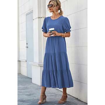 PRETTYGARDEN Women’s Summer Casual Floral Dress with Puff Sleeves and Ruffles - Elegant Boho Style...