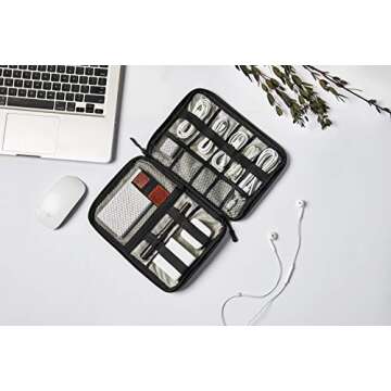 Travel Cable Organizer Case Tech Electronics Accessories Bag with 5 Cable Ties for Cable, iPad, Hard Drives, USB Charger