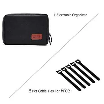 Travel Cable Organizer Case Tech Electronics Accessories Bag with 5 Cable Ties for Cable, iPad, Hard Drives, USB Charger