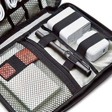 Travel Cable Organizer Case Tech Electronics Accessories Bag with 5 Cable Ties for Cable, iPad, Hard Drives, USB Charger