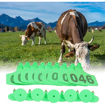 1-100 Number Plastic Livestock Ear Tag Green Animal Tag and 1 PCS Ear Tag Applicator for Goat Sheep ...