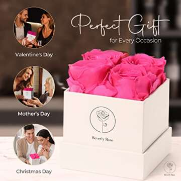 Forever Roses That Last A Year, Preserved Roses For Delivery Prime, Eternity Roses In A Box, Real Flowers In A box, Flowers For Delivery Prime Birthday, Valentines Day, Anniversary, 4 Pcs Pink…