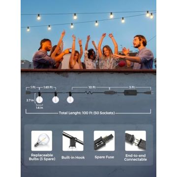XMCOSY Smart Outdoor String Lights 100Ft Dimmable