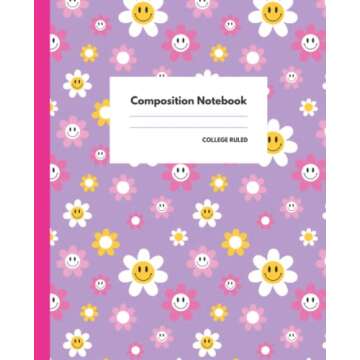 Smiley Face Daisies Composition Notebook for Girls Kids| 100 Pages | College Ruled: Soft Cover l Ele...