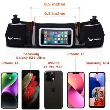 No.1 Hydration Belt by Runtasty - Premium Running Fuel Belt w/2 BPA-Free 10 oz Water Bottles, Tilt-Up Pocket w/Touchscreen-Ready Cover - Fits All iPhones, Runners Ebook & No-Bounce Design