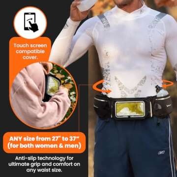 No.1 Hydration Belt by Runtasty - Premium Running Fuel Belt w/2 BPA-Free 10 oz Water Bottles, Tilt-Up Pocket w/Touchscreen-Ready Cover - Fits All iPhones, Runners Ebook & No-Bounce Design