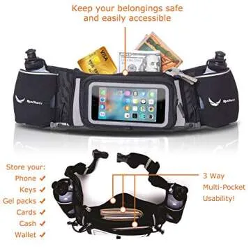 No.1 Hydration Belt by Runtasty - Premium Running Fuel Belt w/2 BPA-Free 10 oz Water Bottles, Tilt-Up Pocket w/Touchscreen-Ready Cover - Fits All iPhones, Runners Ebook & No-Bounce Design