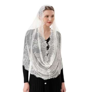 PAMOR Spanish Style Lace Traditional Vintage Inspired Infinity Shape Mantilla Veil (Ivory)