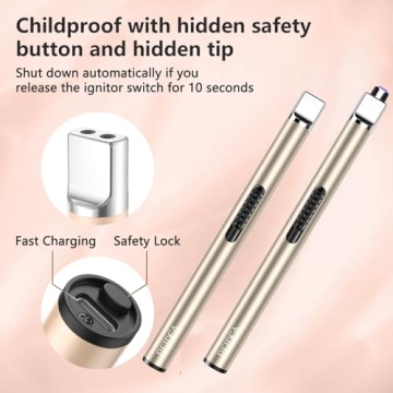 REIDEA Candle Lighter Electronic Arc Windproof Flameless USB Rechargeable Lighter with Safe Button for Home Kitchen, S4, Champagne Gold