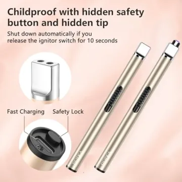 REIDEA Candle Lighter Electronic Arc Windproof Flameless USB Rechargeable Lighter with Safe Button for Home Kitchen, S4, Champagne Gold