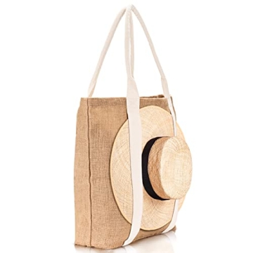 TRIBECA TRIBE Beach Bag - Large Woven Beach Tote Bag - Boho Chic Travel Tote Bag With Hat Holder (Ta...