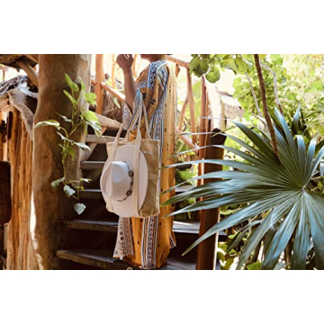 TRIBECA TRIBE Beach Bag - Large Woven Beach Tote Bag - Boho Chic Travel Tote Bag With Hat Holder (Tall Style- Desert)