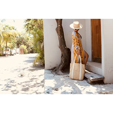 TRIBECA TRIBE Beach Bag - Large Woven Beach Tote Bag - Boho Chic Travel Tote Bag With Hat Holder (Tall Style- Desert)