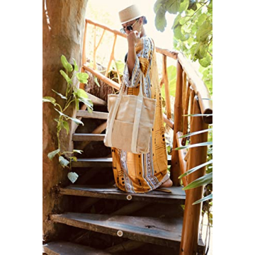 TRIBECA TRIBE Beach Bag - Large Woven Beach Tote Bag - Boho Chic Travel Tote Bag With Hat Holder (Tall Style- Desert)