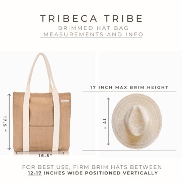 TRIBECA TRIBE Beach Bag - Large Woven Beach Tote Bag - Boho Chic Travel Tote Bag With Hat Holder (Tall Style- Desert)