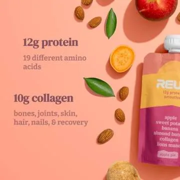 Reup Collagen Protein Smoothie - 12g Protein, 10g Collagen, Dairy Free, Ready to Drink - High Protein Snacks for Adults, Dairy Free Protein Shakes, Protein Pouches Adult, Smoothie Pouches - 8 Count