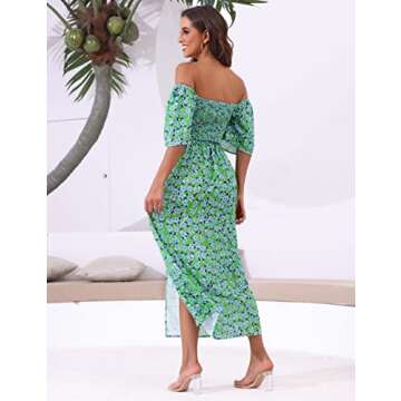 Summer Dress for Women Midi Dress Ditsy Floral Green Dress Boho Bohemian Casual Ruffled Sleeve Tropi...
