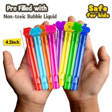 VKTEN 32Pcs Mini Bubble Wands Assortment 8 Styles 8 Colors Bubble Party Favors for Kids, Bubbles for Kids, Birthday Party Favors, Bath Time, Classroom Prizes Gifts Stocking Stuffers for Girls Boys