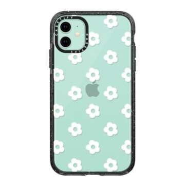 CASETiFY Impact Case for iPhone 11 - Ditsy Daisies - White - Clear Black