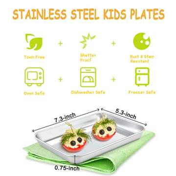 E-far Stainless Steel Kids Plates, 4 Pieces Mini Metal Dinner Dish Set for Kids Toddler Child, 7.3?...