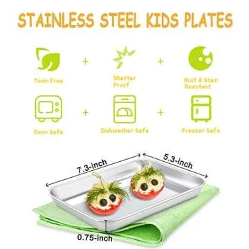 E-far Stainless Steel Kids Plates, 4 Pieces Mini Metal Dinner Dish Set for Kids Toddler Child, 7.3?...