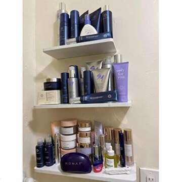 WUDENHOM White Floating Shelves Wall Mounted 3 Sets, Modern Wood Storage Shelves Matte Finish Hanging Shelves Cosmetics Candles Display Shelf | Bathroom, Bedroom, Office, Dorm Décor