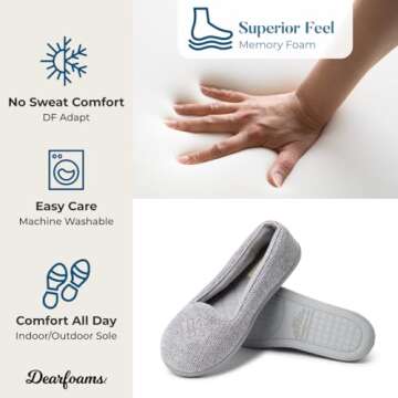 Dearfoams Women's Rebecca Lightweight Cozy Memory Foam Closed Back Slipper with Wide Widths, Sleet Chenille, 9-10