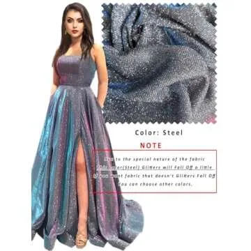 Topfountonart Women's Prom Dresses Long A Line Spaghetti Straps Neck Glitter with Pockets Party Formal Evening Dress Steel