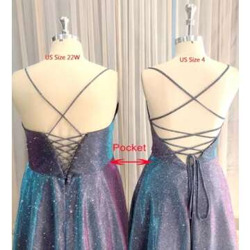 Topfountonart Women's Prom Dresses Long A Line Spaghetti Straps Neck Glitter with Pockets Party Formal Evening Dress Steel