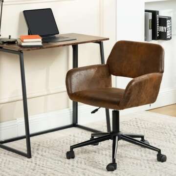FurnitureR Office Chair - Upholstered Suede Mid Back Swivel Computer Desk Chair for Home, Bedroom, M...