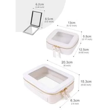 Fodayuse Mini Clear Makeup Bag - White Leather Makeup Pouch for Travel, Small Toiletry Bag for Purse & Backpack, Waterproof Square Organizer with Zipper - Clear Zipper Pouches for Women