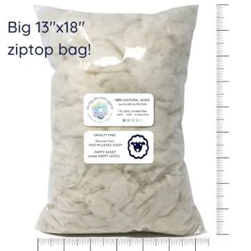 Soft Organic Wool for Crafting, 1LB Clean & Fluffy Wool Filler