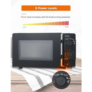 COMMERCIAL CHEF 0.6 Cubic Foot Microwave with 6 Power Levels, Small Microwave with Grip Handle, 700W Countertop Microwave with 30 Minute Timer and Mechanical Dial Controls, Black