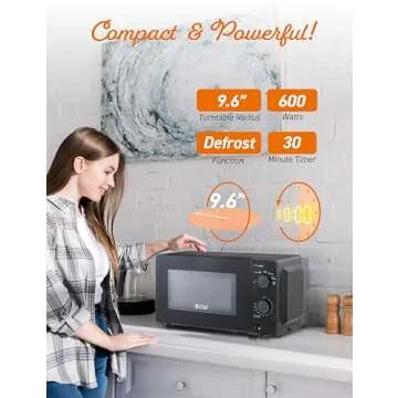 COMMERCIAL CHEF 0.6 Cubic Foot Microwave with 6 Power Levels, Small Microwave with Grip Handle, 700W Countertop Microwave with 30 Minute Timer and Mechanical Dial Controls, Black
