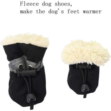 YAODHAOD Dog Shoes for Winter, Dog Boots & Paw Protectors, Fleece Warm Snow Booties for Puppy with Reflective Strip Anti-Slip Rubber Sole for Small Medium Size Dogs,Size 3: 1.5"x1.3" (L*W),Black