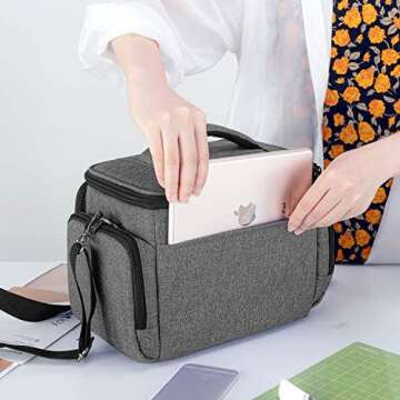 LUXJA Carrying Bag Compatible with Cricut Joy, Carrying Case Compatible with Cricut Joy and Tool Set, Tote Compatible with Cricut Joy (with Supplies Storage Sections), Gray (blue lining)