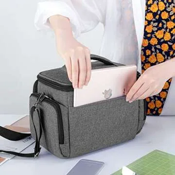 LUXJA Carrying Bag Compatible with Cricut Joy, Carrying Case Compatible with Cricut Joy and Tool Set, Tote Compatible with Cricut Joy (with Supplies Storage Sections), Gray (blue lining)