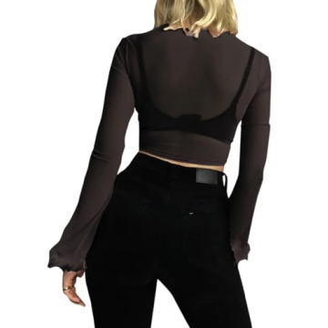 Women Rave Tie Front Sheer Crop Top with Feathers