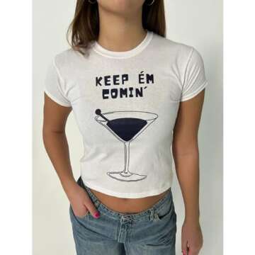 Madjtlqy Y2k Tops Baby Tees Graphic Crop Tops for Women Crew Neck Cute Bow Print Crop Tops Aesthetic Summer Clothes（AA Black, M