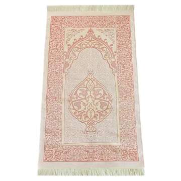 Muslim Prayer Rug and Beads with Elegant Slub Fabric Bag | Janamaz | Sajadah | Soft Islamic Prayer Rug | Islamic Gifts | Prayer Carpet Mat, Taffeta Fabric, Burgundy