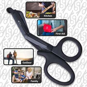 GREY Medical Trauma Shears 7.5", Black Non-Stick Blades, First Aid Nursing Safety Bandage Scissors… (1, Full Black)