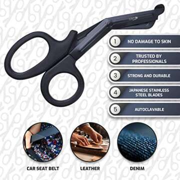 GREY Medical Trauma Shears 7.5", Black Non-Stick Blades, First Aid Nursing Safety Bandage Scissors… (1, Full Black)