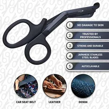 GREY Medical Trauma Shears 7.5", Black Non-Stick Blades, First Aid Nursing Safety Bandage Scissors… (1, Full Black)